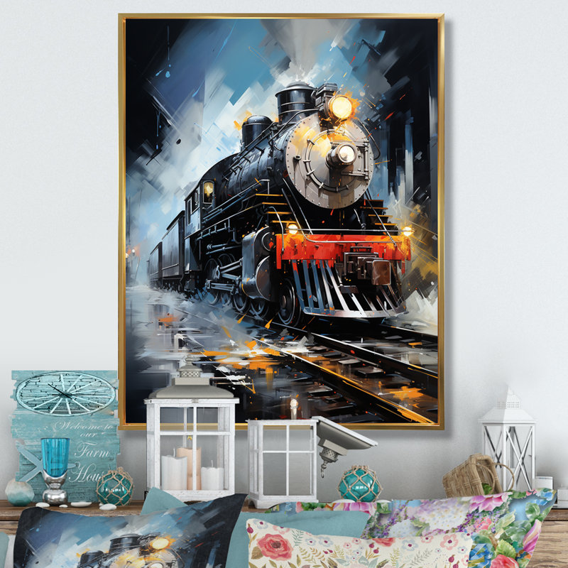 Abstrait train fluide - impressions murales modernes, H 32 po x l 16 po x P 1 po, Cadre flottant doré