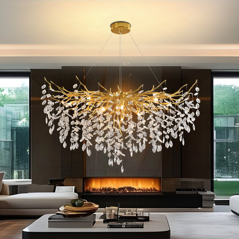Lustre luxueux en forme de branche d'arbre, lustre en cristal moderne, luminaire suspendu LargeRaindrop (doré)