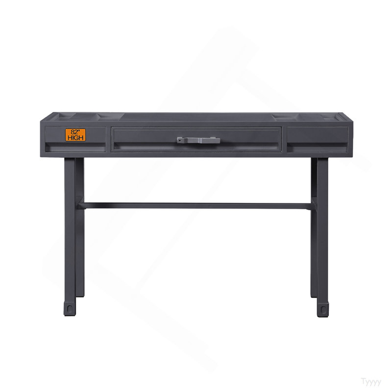 Metal Vanity Desk With One Drawer, Gunmetal, Gunmetal