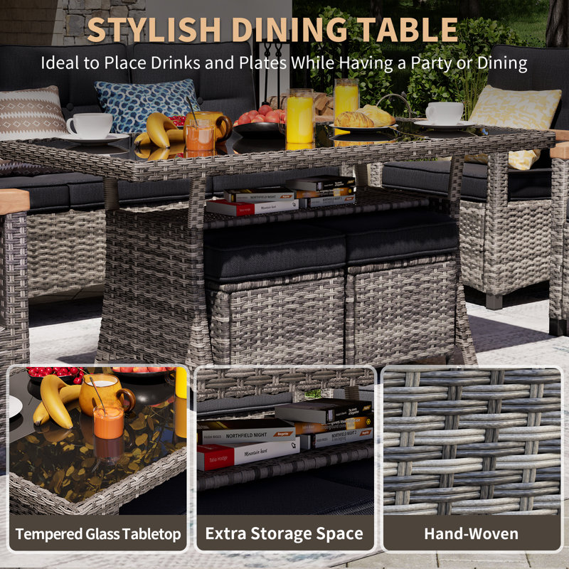 Patio Dining Table with Ottomans