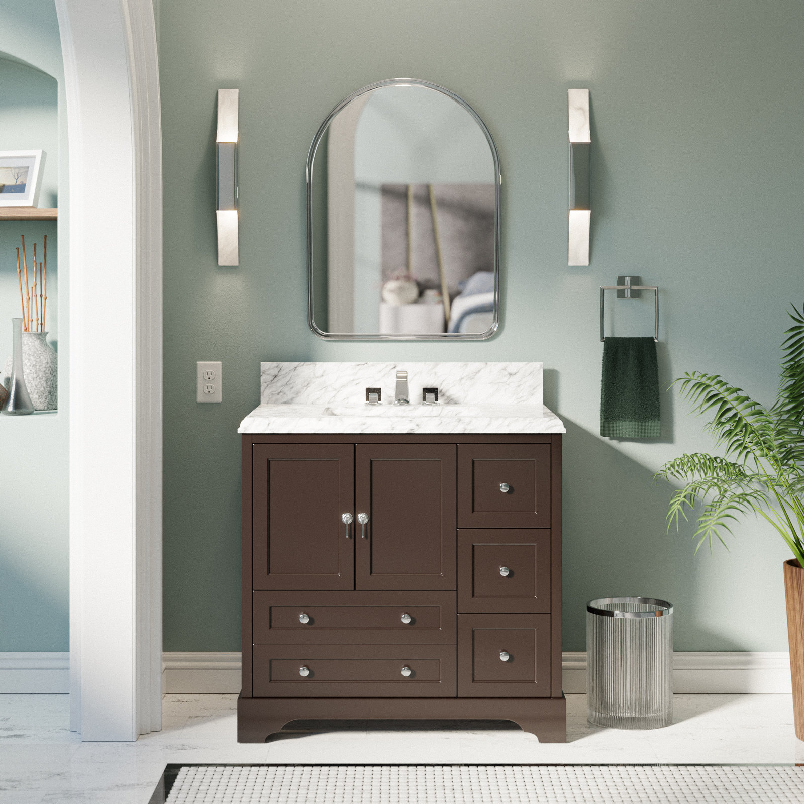 36'' Single Bathroom Vanity, Chocolate, Carrara Marble