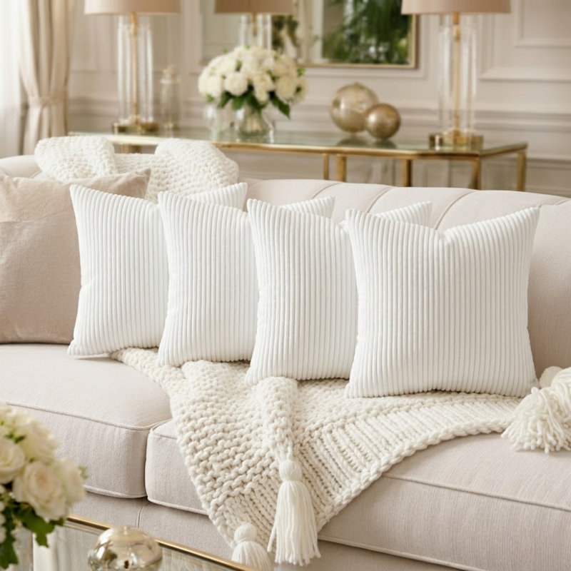 Pack Of 4 Corduroy 22x22" inch Square Scatter Cushion Cover