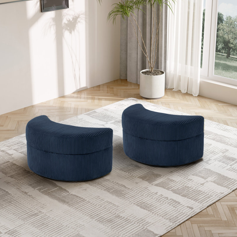 33.5cm Wide Curved Solid Colour Footstool Ottoman with Storage, Navy