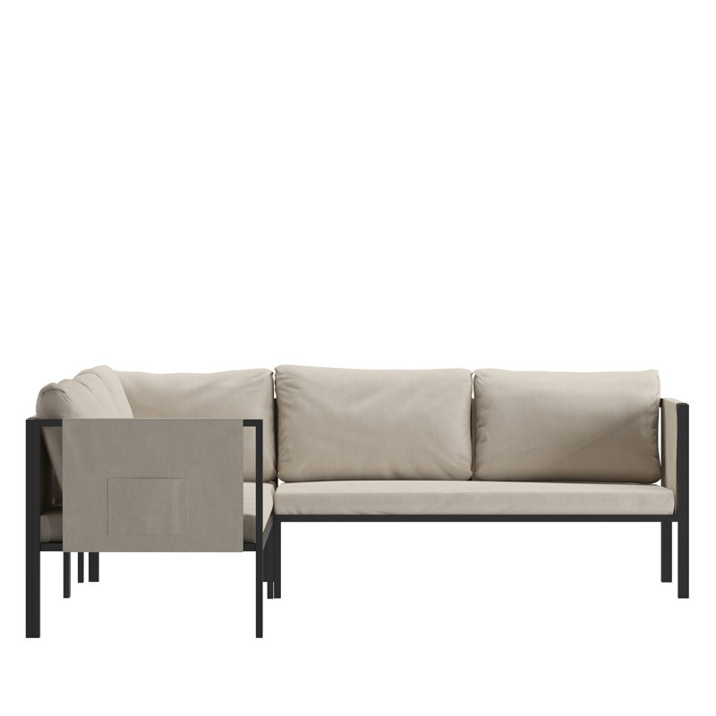 Annegriet Steel Frame Sectional with Included Cushions and Storage Pockets, Brown