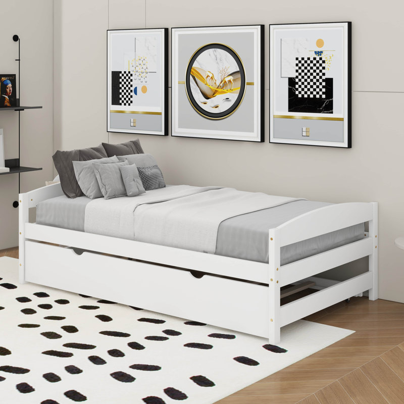 Twin Size Platform Bed With Trundle, White