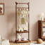 Portant à vêtements en bois massif Aaryahi avec tablettes et roulettes, portemanteau robuste avec crochets de suspension et rangement pour chaussures, organisateur de placard autoportant pour le vestibule de la chambre à coucher