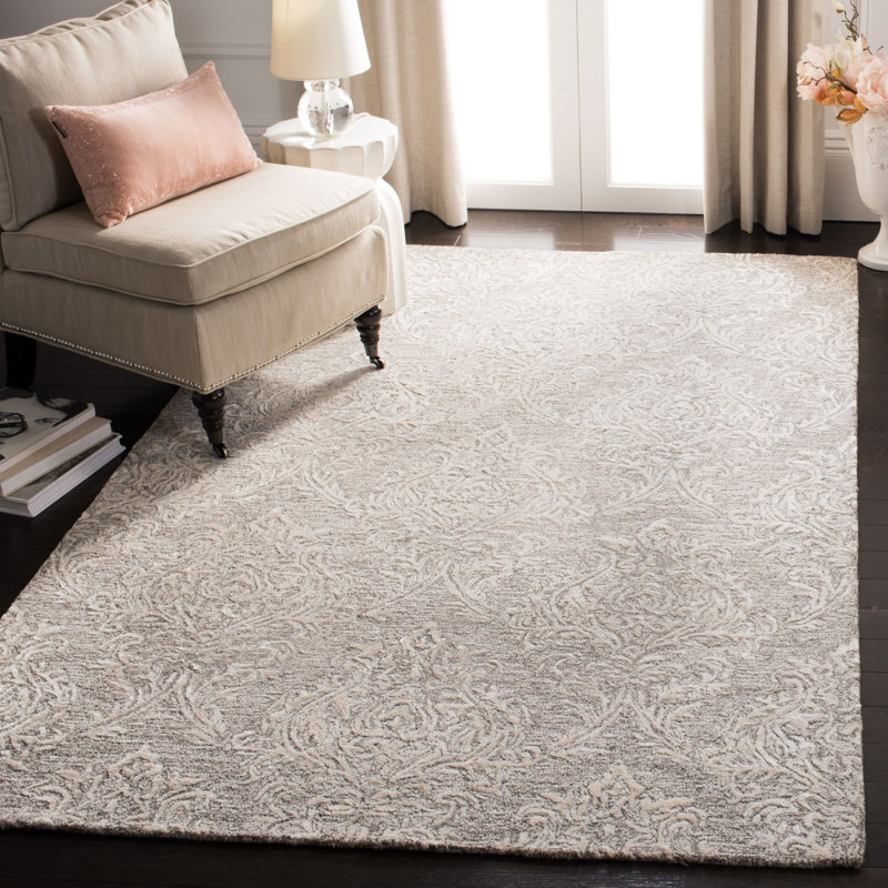 Tapis oriental gris / ivoire en laine / viscose touffeté à la main Moby, Rectangle 9 pi x 12 pi
