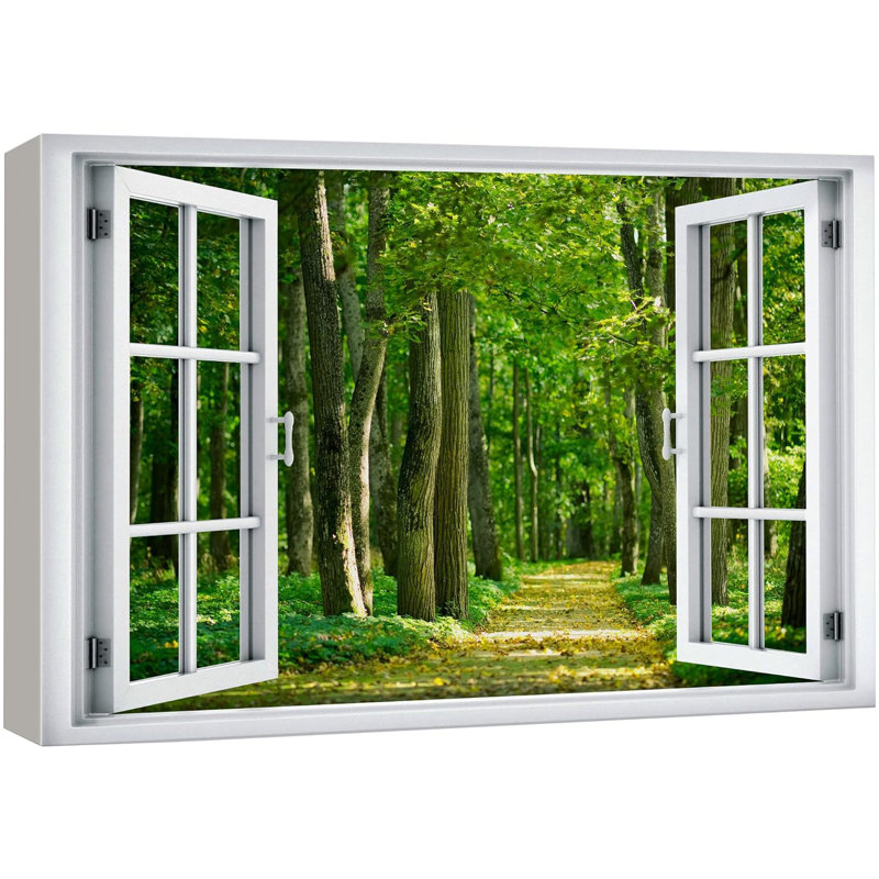 «Window View Trail Path Spring Spring Green Tree Forest Nature Scenic Landscape» sur toile, H 32 po x l 48 po