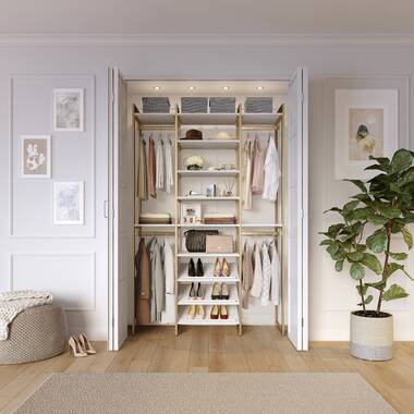 Gwyneth Closet 4 Piece Bundle-Shelves, Vanity, Hanging Rods & Drawers