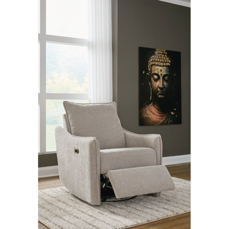 Beige Velvet Swivel Recliner with Metal Base