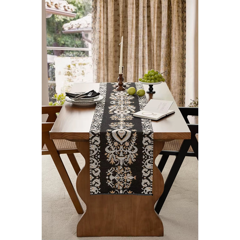 Multicolor Reversible Medallions Jacquard Cotton Blend Table Runner 14" W X 72" L