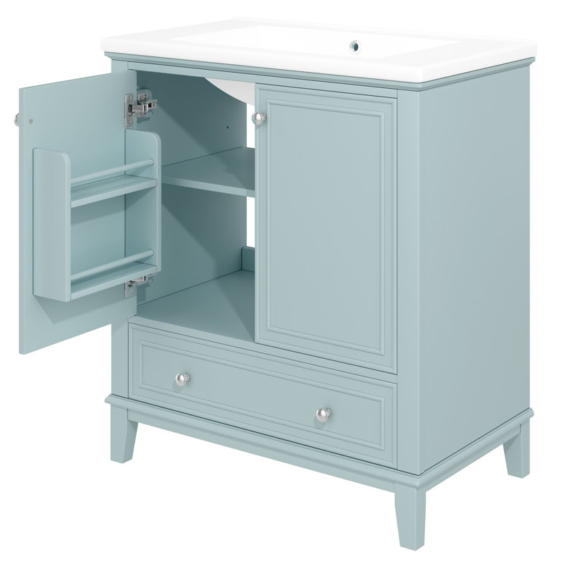 Meuble-lavabo de 30 po avec lavabo à encastrer, armoire rectangulaire, structure en bois massif et compartiments réglables dans des glissières de tiroir