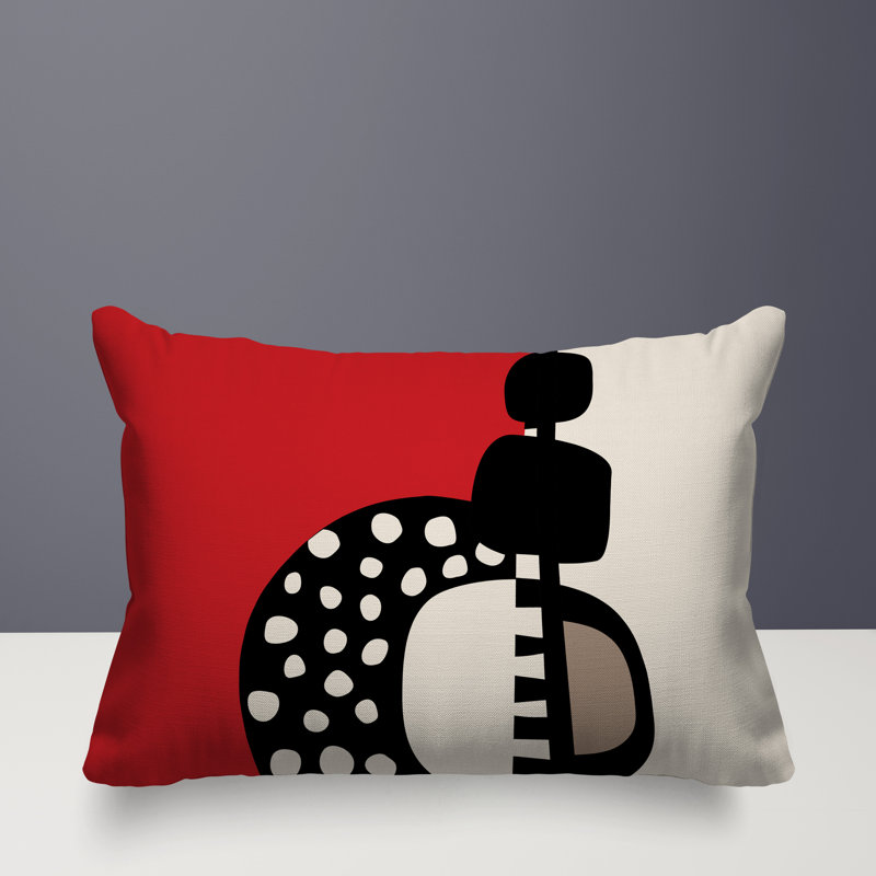 Oreiller rectangulaire réversible intérieur / extérieur Khari, Rouge / noir / blanc cassé, H 14 po x l 20 po