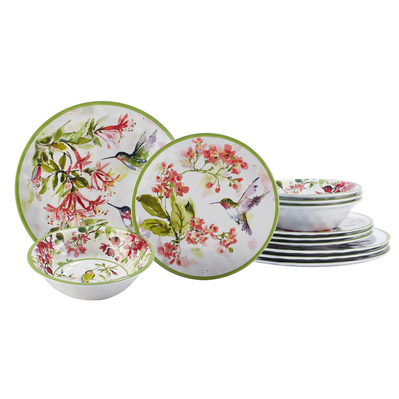 Dinnerware Set Hummingbirds 12 Piece Melamine - Thumbnail 4