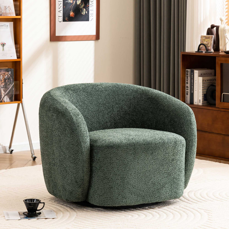 Munehito Upholstered Swivel Barrel Chair, Green