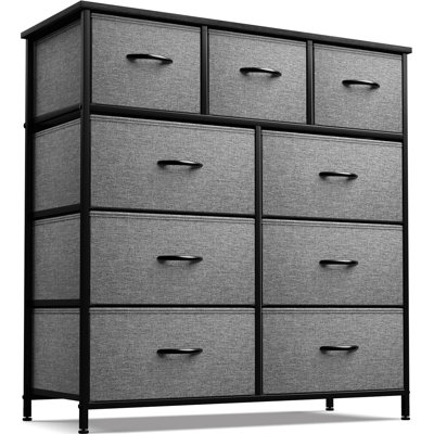 Sorbus 9 Drawers Dresser with Steel Frame and Wood Top, Black