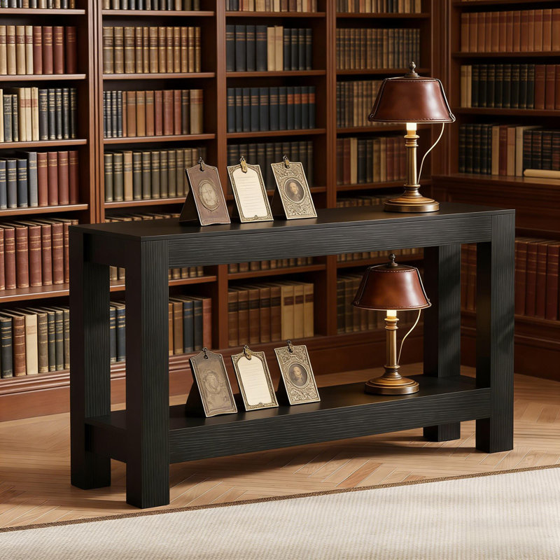 63" Farmhouse Console Table, 2-Tier Narrow Entryway Sofa Table with Shelf for Living Room & Hallway, Black