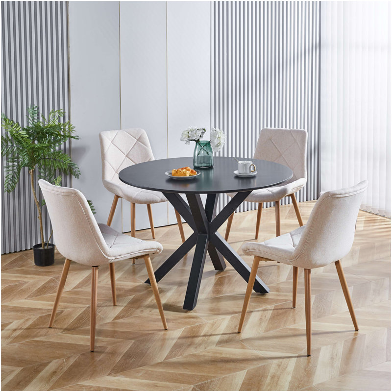 Table de salle à manger de style Mid-Century de 42,1 po pour 4 à 6 personnes avec plateau rond en MDF, table de salle à manger à piédestal, table basse de loisir, pieds croisés