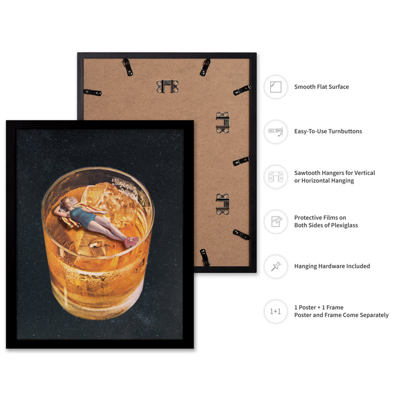 Pin Up Girl on Whisky, 16"H x 20"W, Poster, Black Framed