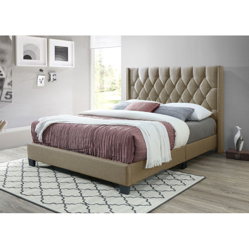 Upholstered Wingback Bed, Queen, Blue