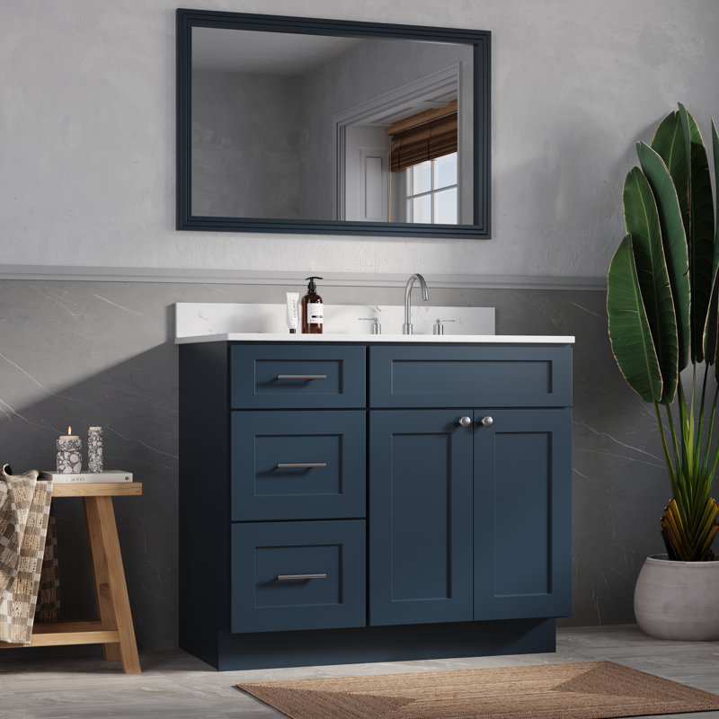 Disar Single Bathroom Vanity with Quartz Top, Right, Blue