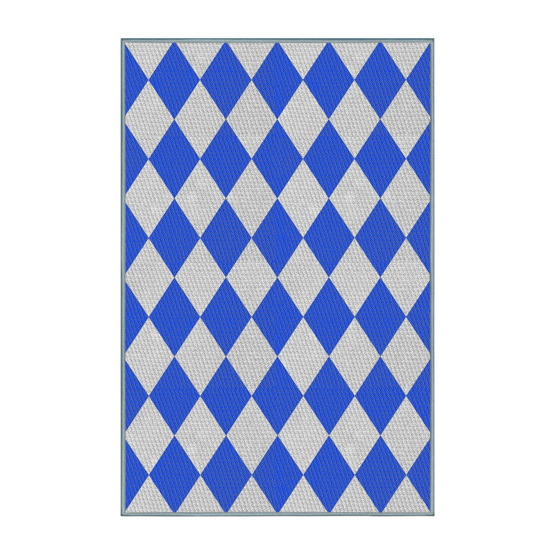Tapis géométrique bleu / blanc, Rectangle 7 pi x 10 pi