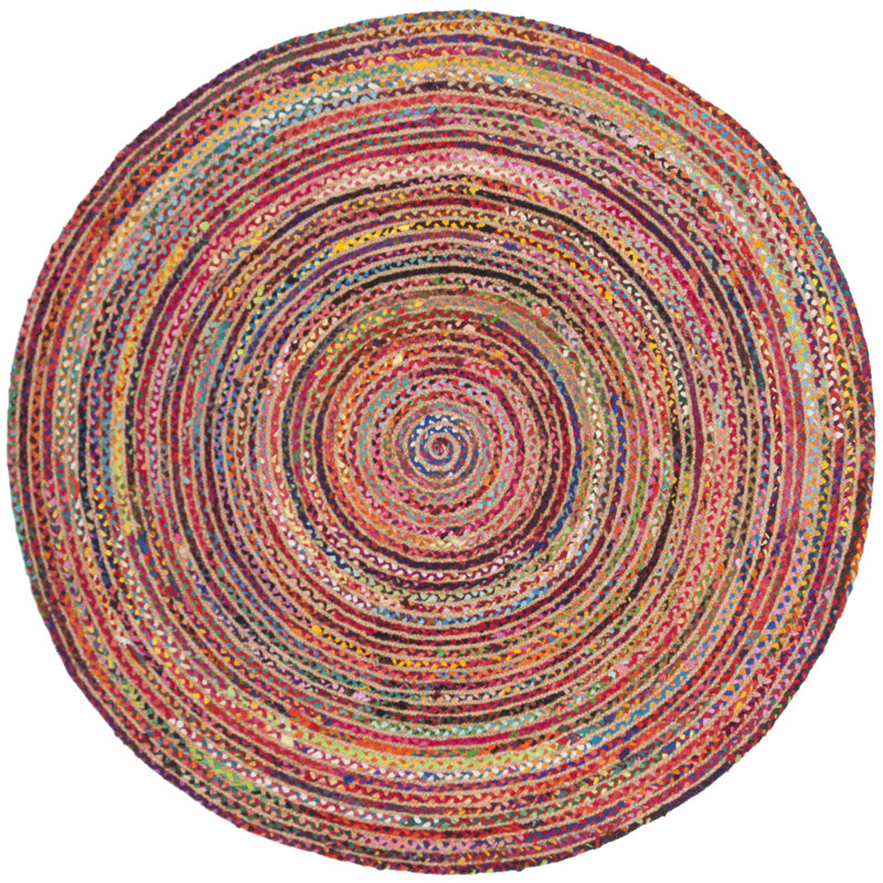 Tapis rouge en coton tissé à la main Heidelberg, Rond 5 pi
