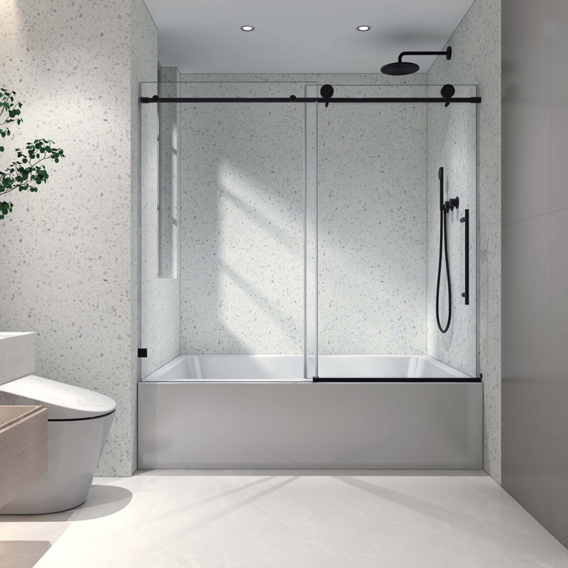 Frameless One Fixed And One Shifted Shower Door,Stainless Steel Large Pulleys With Adjustable Soft Closing Function,With Nano Easy Cleaning,Stick Explosion-Proof Menbrance