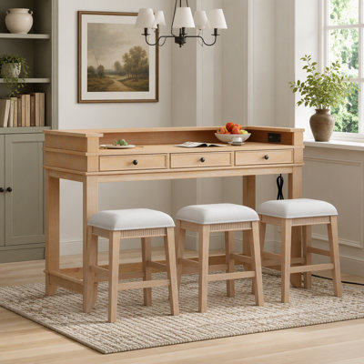 4-Piece Retro Dining Table Set with 3 Storage Drawers, Space-Saving Design for Small Kitchens and Living Rooms (Natural)