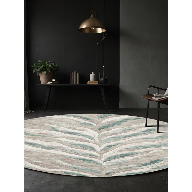 Machine Washable Gray Area Rug, Round 4'