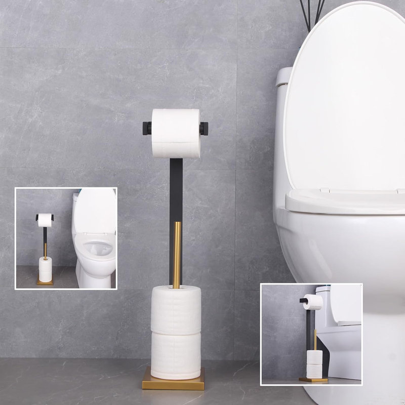 Porte-papier hygiénique sur pied Bath, Noir mat / Or