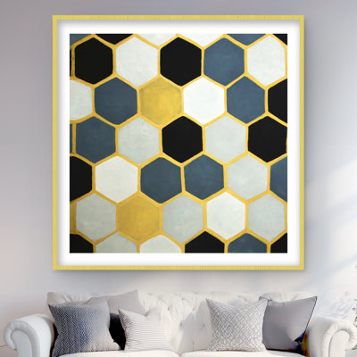 Blue Cells - Framed Matted Print for Patterns Bedroom Decor