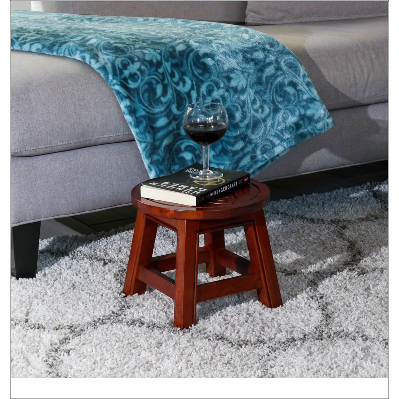 Carved Wooden Step Stool, Dark Brown Bee