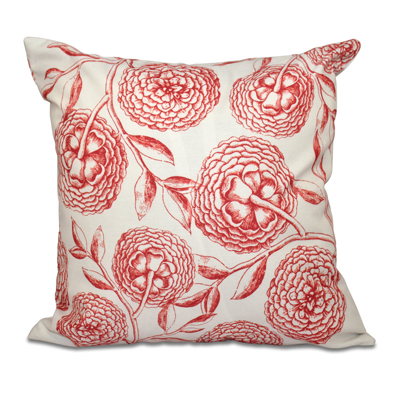 Botanical Blooms Floral Outdoor Reversible Throw Pillow, 18"x18", Coral