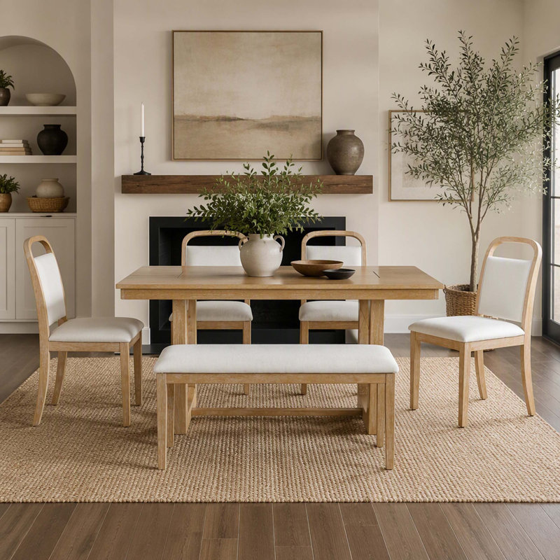 Solid Wood Top Dining Set, Natural, Natural