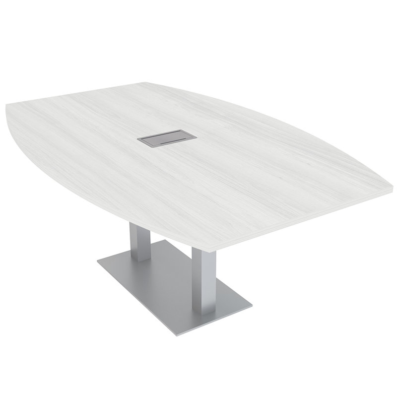 Table de conférence en forme de bateau avec base en métal double | Unité électrique, Cyprès blanc, Argent argent