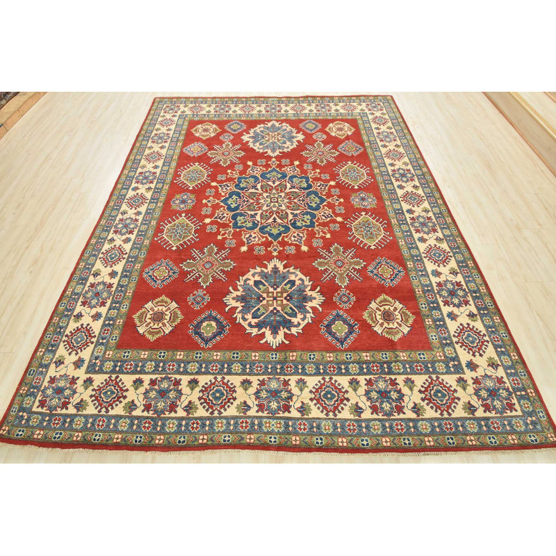 Tapis rouge en laine noué à la main de conception unique 8 pi 1 po x 10 pi Furlani