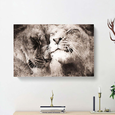 Pair Of Loving Lions - Wrapped Canvas