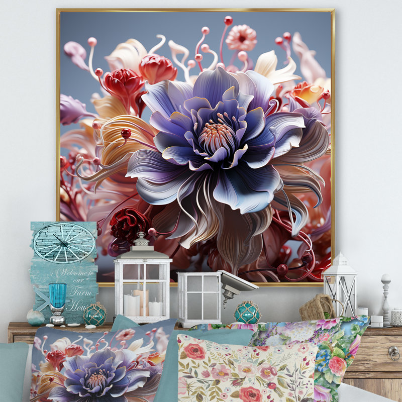 Abstrait floral chuchotement sur toile, H 24 po x l 24 po x P 1 po, Cadre flottant doré