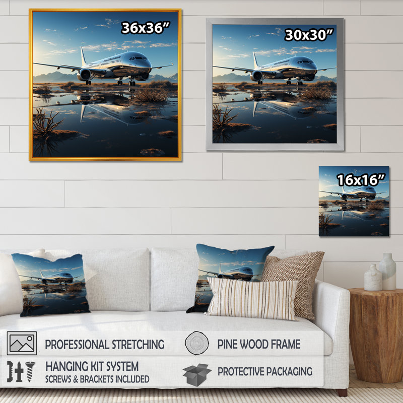 «Futuristic L'interpretation of Silver Space Plane I», reproduction sur toile, Cadre simple noir, H 24 po x l 24 po x P 1 po