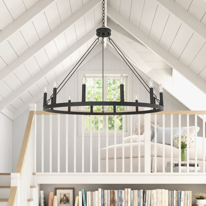 Lustre en acier à 12 lumières de style bougie Debbra, Zinc vieilli
