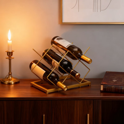 5-Bottle Tabletop Wine Rack, Freestanding Countertop Wine Bottle Holder With Geometric Design For Kitchen, Bar, Or Dining Room Storage by Prep & Savour