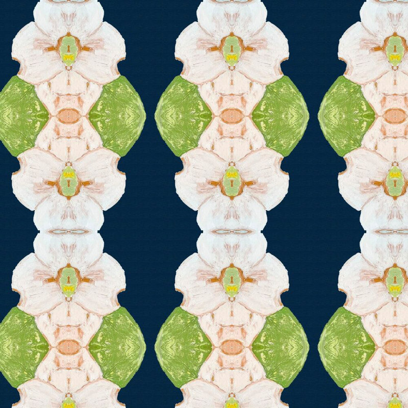 Flowering Dogwoods Lumbar Pillow Cover & Insert, Navy Floral