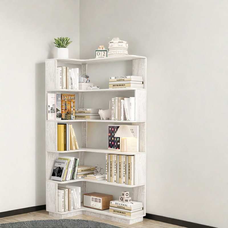 Bibliothèque en forme de L peu encombrante, bois aggloméré, design moderne pour le bureau à domicile