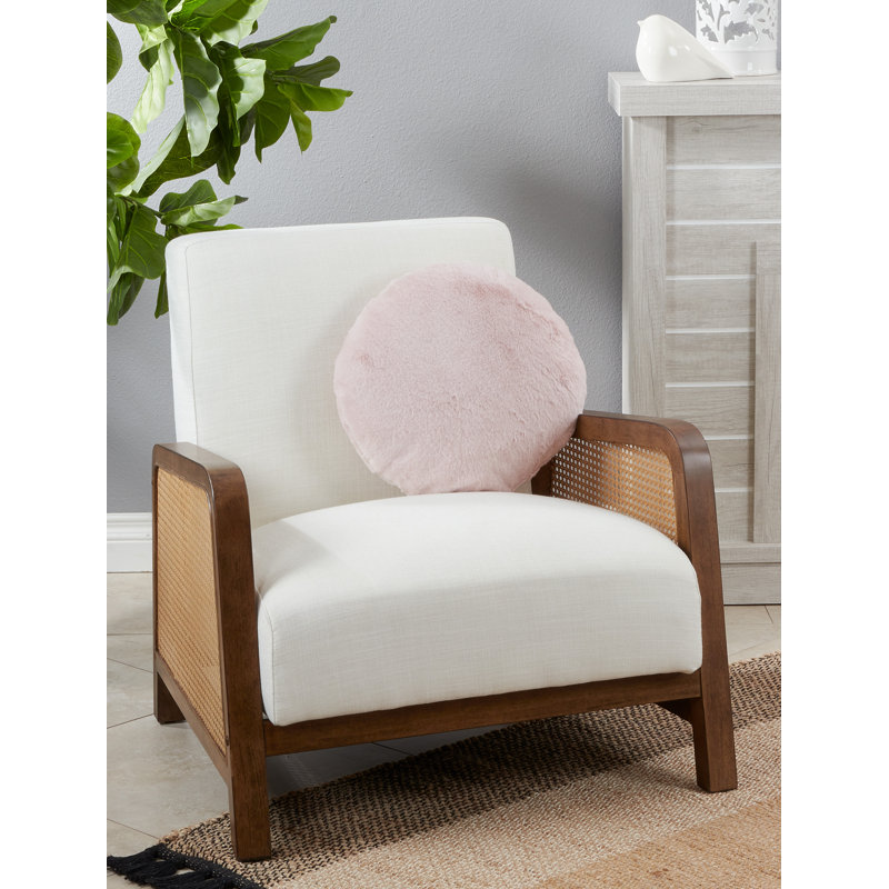 Blush Round Faux Rabbit Fur Accent Pillow