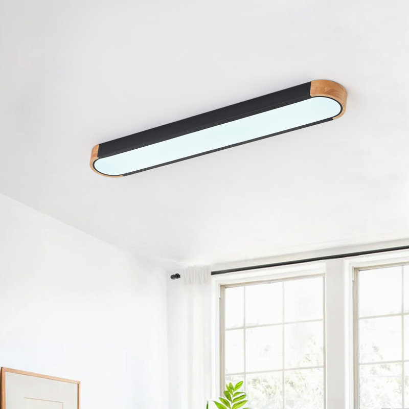 1-Sand black LED dimmable Flush mount light, 1.97" H x 37.4" W x 5.91" D, Black/Natural, Black