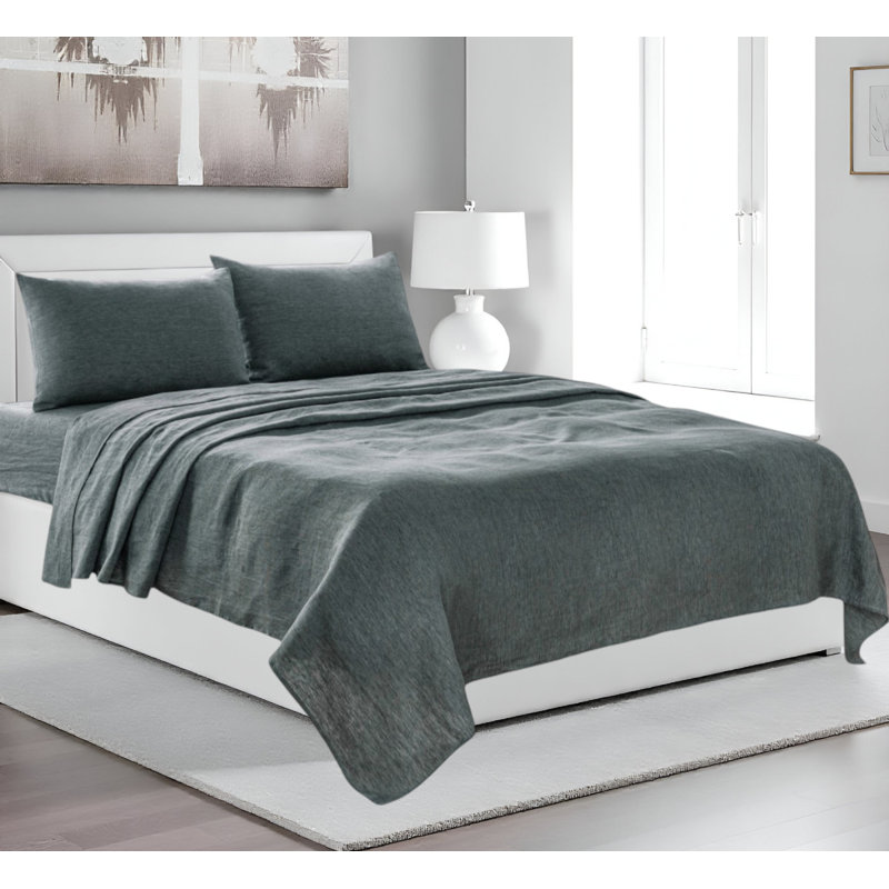 Four Piece Slate Gray Linen Sheet Set