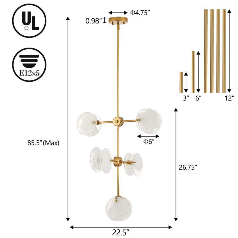 5-Light Dimmable Modern Sputnik Glass Chandelier