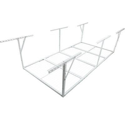 Heavy - Duty 3X8ft Overhead Garage Storage Rack In White Metal, 600 Lb Capacity, 22 40 Inches Adjustable Ceiling Drop Down For Vertical Rack, 22'' 40" Organization