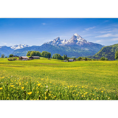 Adhésif mural paysage vert pré et fleurs